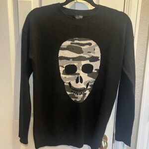 Aqua Black Camouflage Skull Sweater 100% Cashmere